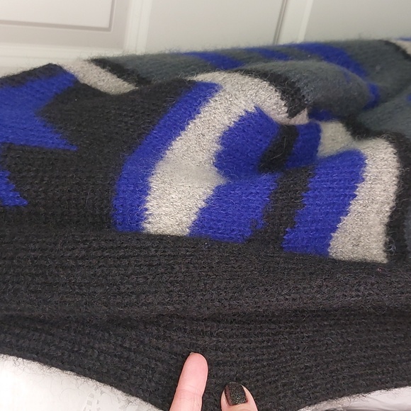 1980's Vintage oversized Sweater Coat Blue, Black & Gray, Amazing Piece, Mohair - Picture 12 of 16